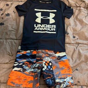 Under armor rash, guard, and swim shorts set in size 4